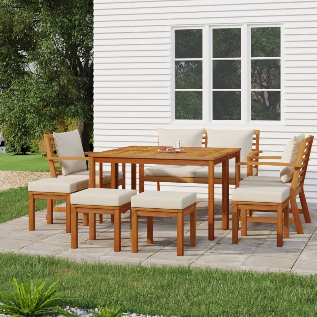 Set da Pranzo da Giardino 9pz con Cuscini Legno Massello Acacia - homemem39