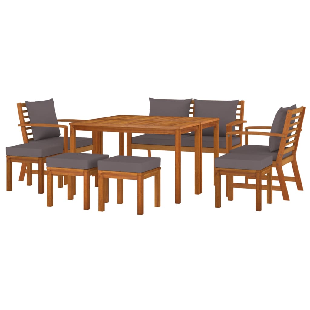 Set da Pranzo da Giardino 9pz con Cuscini Legno Massello Acacia - homemem39