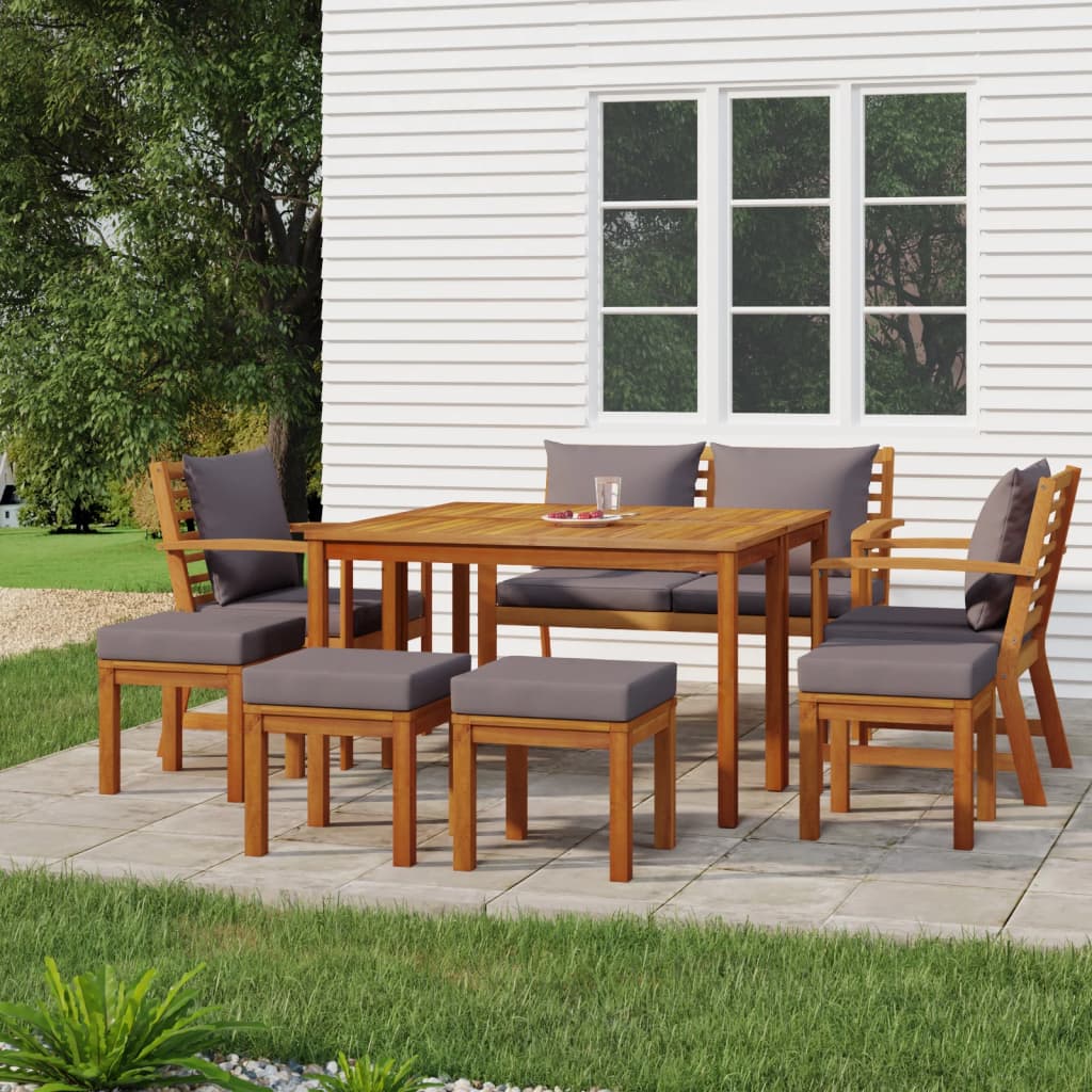 Set da Pranzo da Giardino 9pz con Cuscini Legno Massello Acacia - homemem39