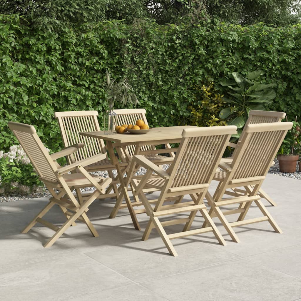 Set da Pranzo da Giardino 7 pz Grigio in Legno Massello di Teak - homemem39