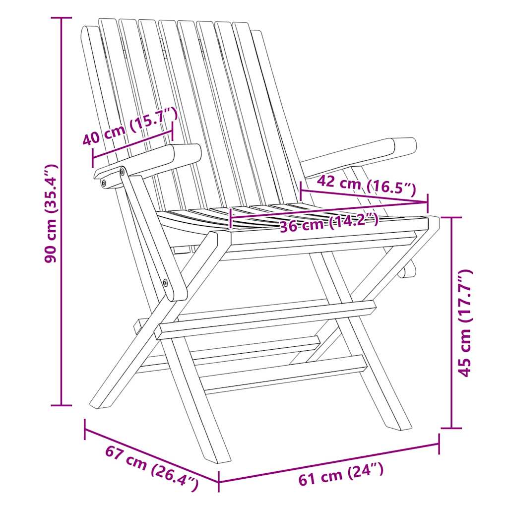 Sedie da Giardino Pieghevoli 4pz 61x67x90cm Legno Massello Teak - homemem39