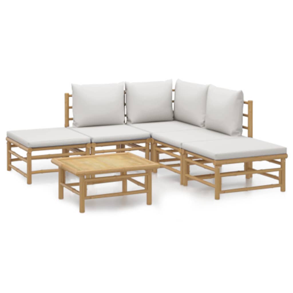 Set Salotto da Giardino 6pz con Cuscini Grigio Chiaro Bambù | homemem39