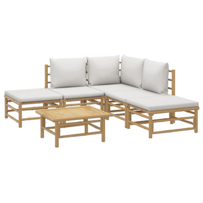 Set Salotto da Giardino 6pz con Cuscini Grigio Chiaro Bambù | homemem39