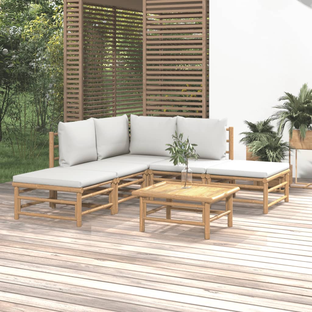 Set Salotto da Giardino 6pz con Cuscini Grigio Chiaro Bambù | homemem39