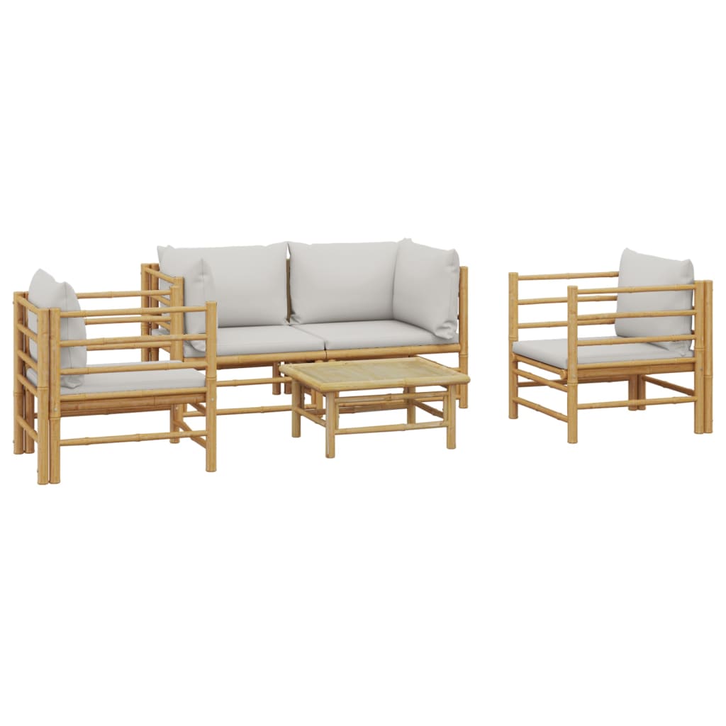 Set Salotto da Giardino 5pz con Cuscini Grigio Chiaro Bambù | homemem39