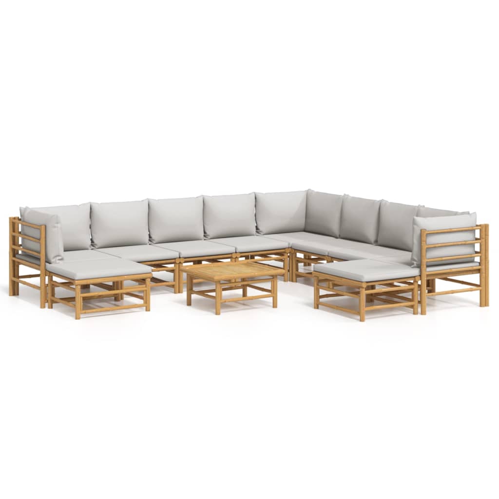 Set Salotto da Giardino 11pz con Cuscini Grigio Chiaro Bambù | homemem39