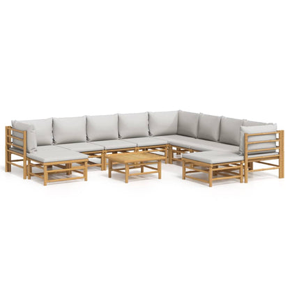 Set Salotto da Giardino 11pz con Cuscini Grigio Chiaro Bambù | homemem39