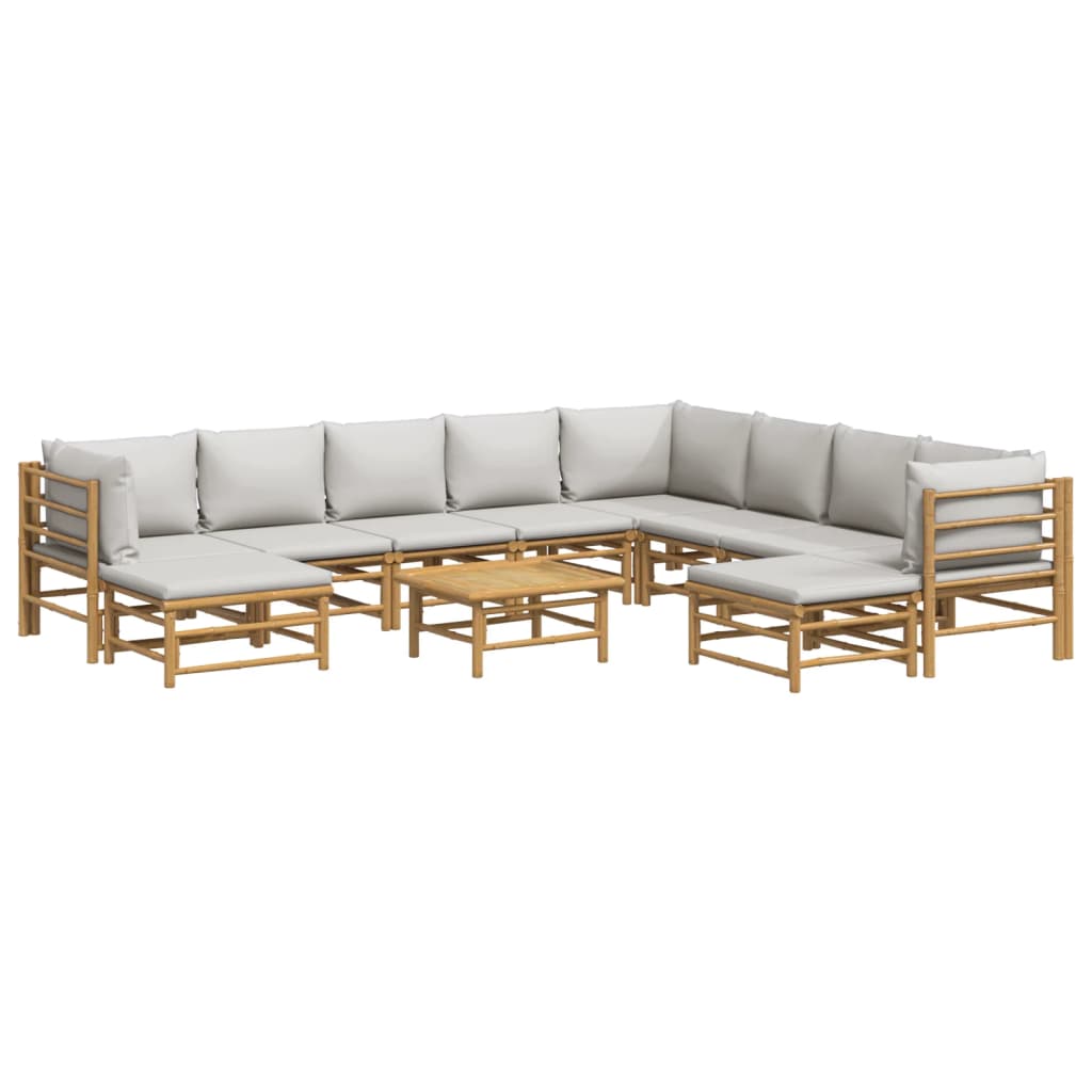 Set Salotto da Giardino 11pz con Cuscini Grigio Chiaro Bambù | homemem39