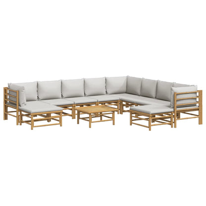 Set Salotto da Giardino 11pz con Cuscini Grigio Chiaro Bambù | homemem39