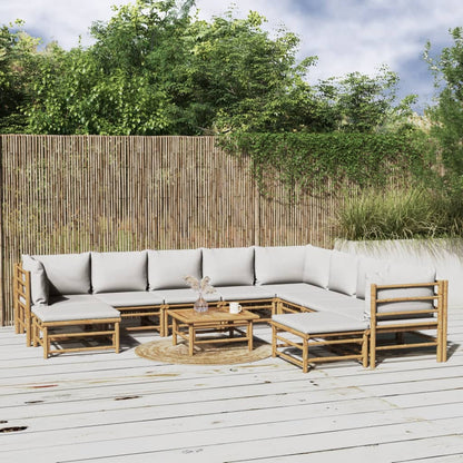 Set Salotto da Giardino 11pz con Cuscini Grigio Chiaro Bambù | homemem39