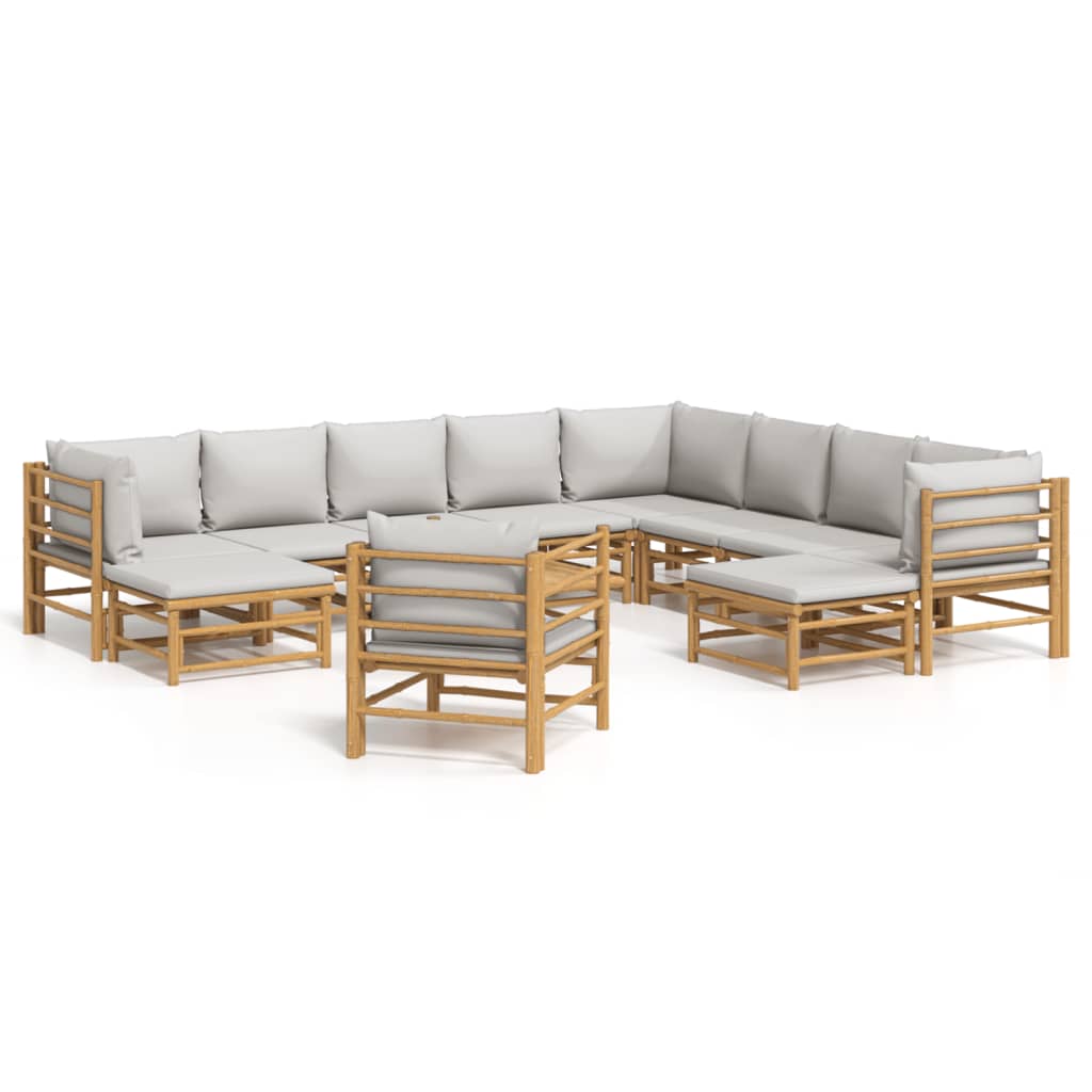 Set Salotto da Giardino 12pz con Cuscini Grigio Chiaro Bambù | homemem39