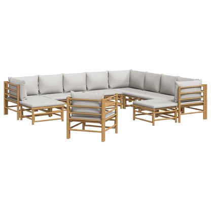 Set Salotto da Giardino 12pz con Cuscini Grigio Chiaro Bambù | homemem39
