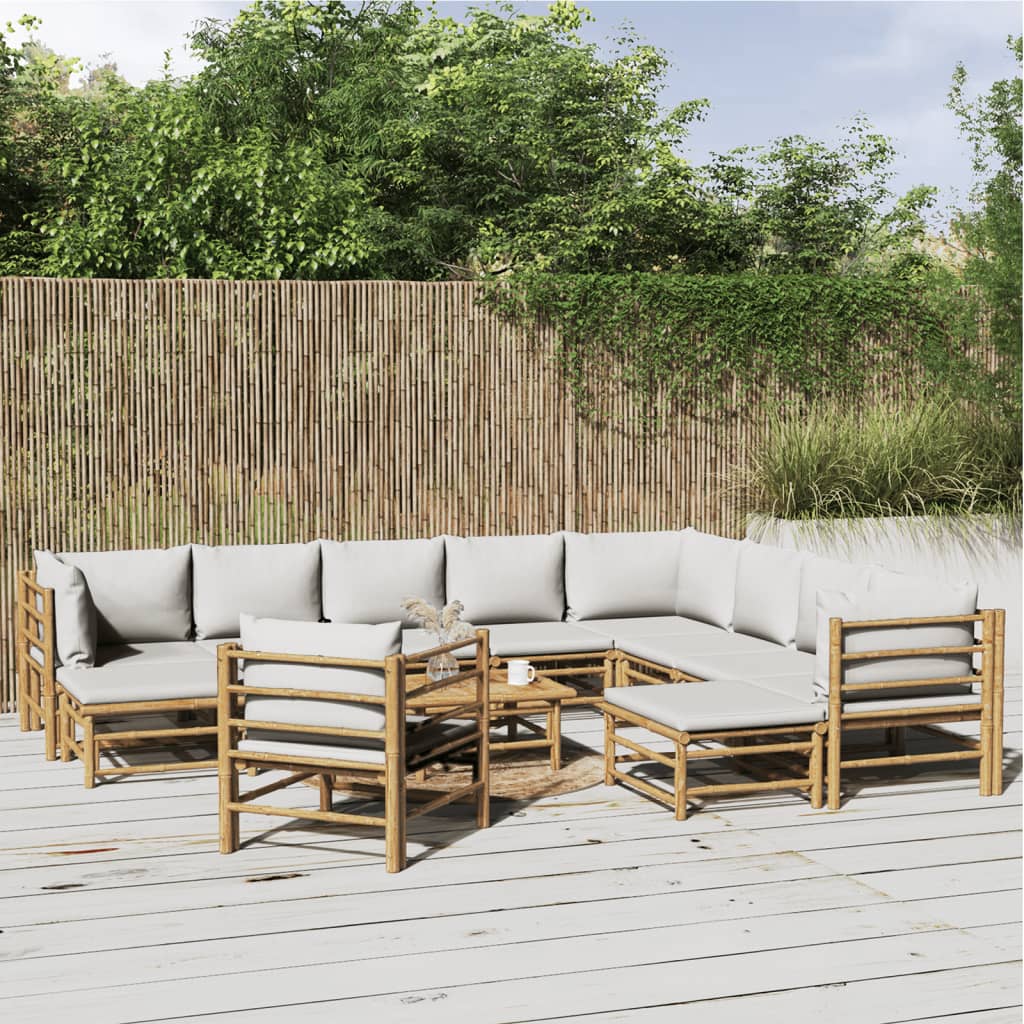 Set Salotto da Giardino 12pz con Cuscini Grigio Chiaro Bambù | homemem39