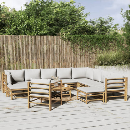 Set Salotto da Giardino 12pz con Cuscini Grigio Chiaro Bambù | homemem39