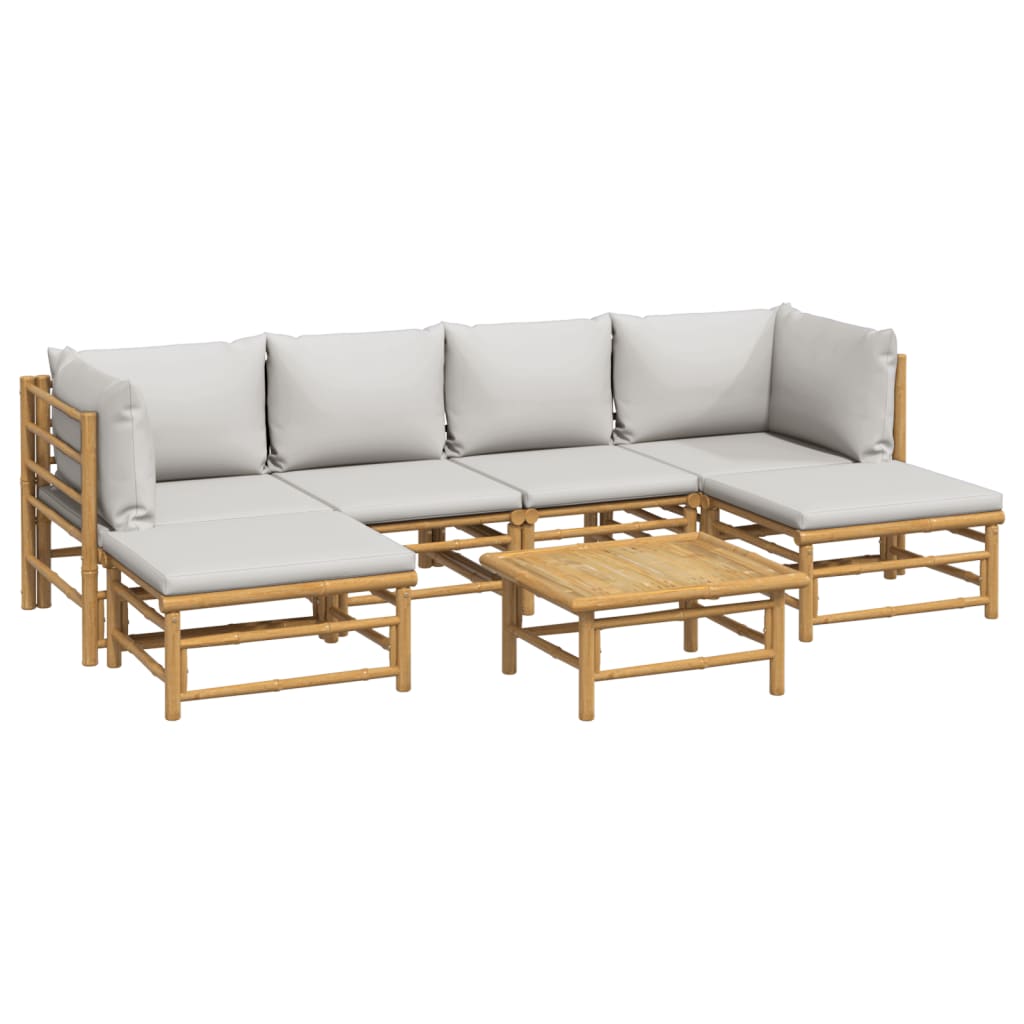 Set Salotto da Giardino 7pz con Cuscini Grigio Chiaro Bambù | homemem39