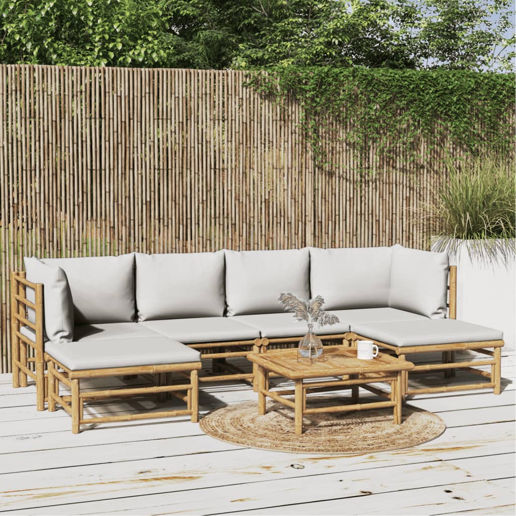Set Salotto da Giardino 7pz con Cuscini Grigio Chiaro Bambù | homemem39