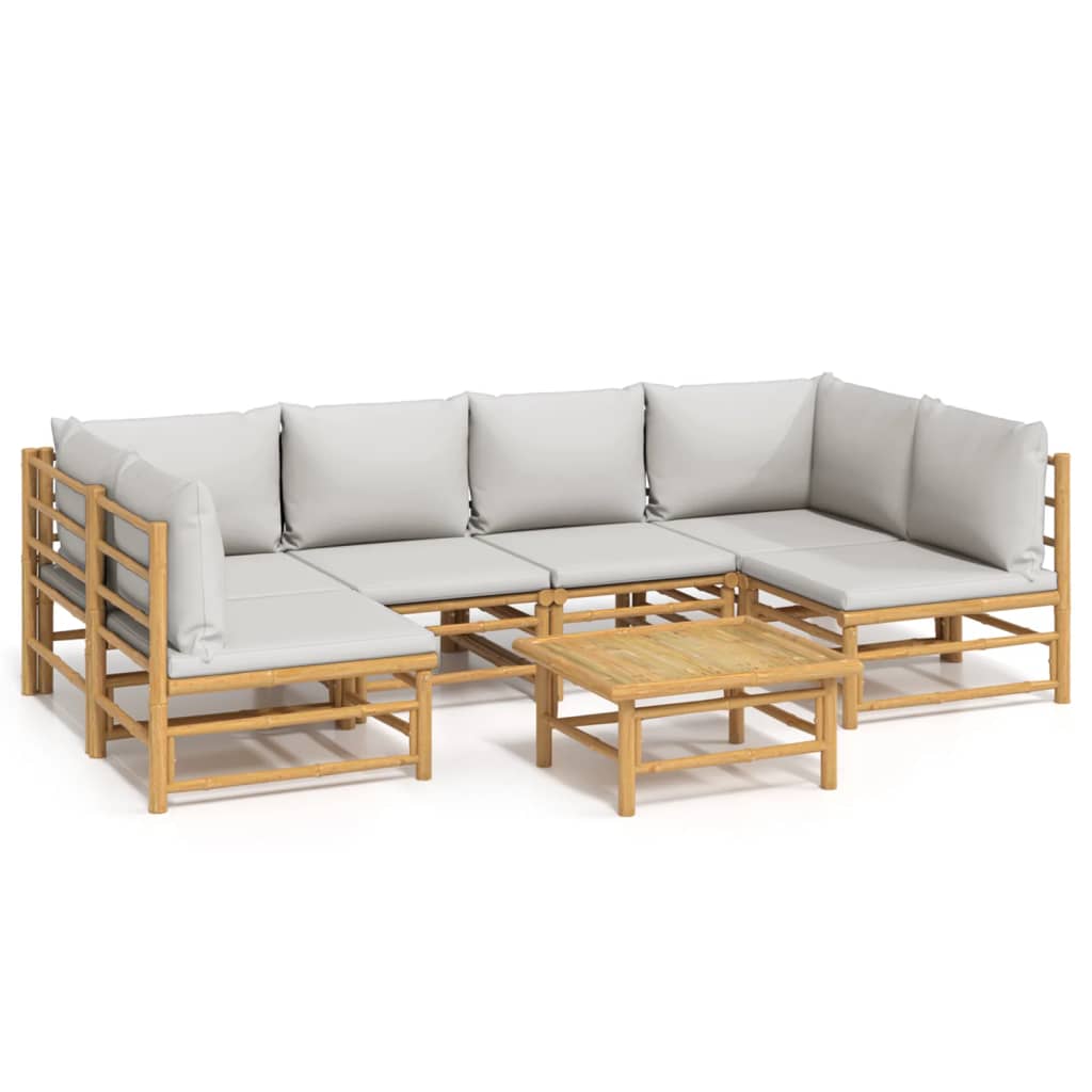 Set Salotto da Giardino 7pz con Cuscini Grigio Chiaro Bambù | homemem39