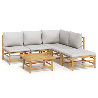Set Salotto da Giardino 6pz con Cuscini Grigio Chiaro Bambù | homemem39