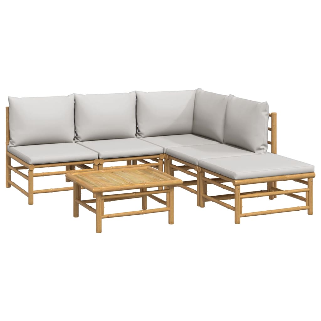 Set Salotto da Giardino 6pz con Cuscini Grigio Chiaro Bambù | homemem39