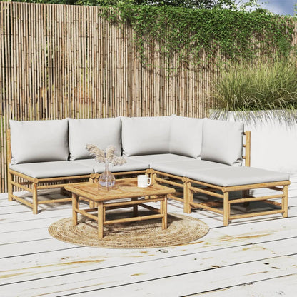 Set Salotto da Giardino 6pz con Cuscini Grigio Chiaro Bambù | homemem39