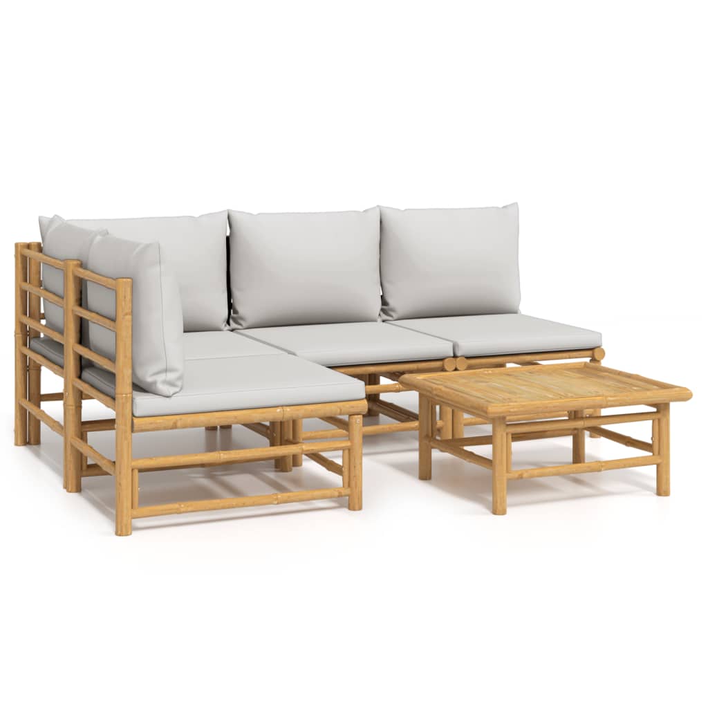 Set Salotto da Giardino 5pz con Cuscini Grigio Chiaro Bambù | homemem39