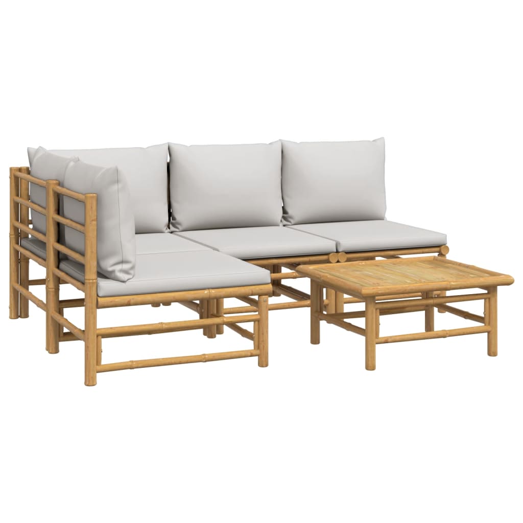 Set Salotto da Giardino 5pz con Cuscini Grigio Chiaro Bambù | homemem39