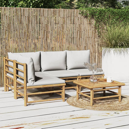Set Salotto da Giardino 5pz con Cuscini Grigio Chiaro Bambù | homemem39