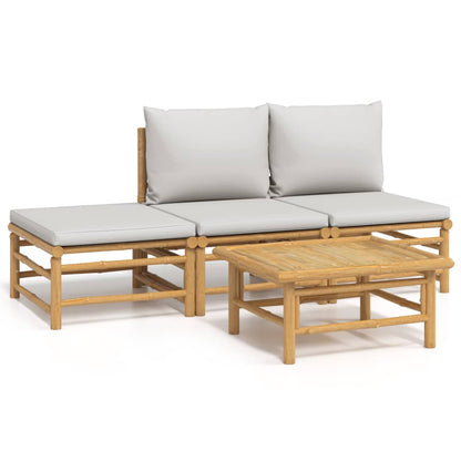 Set Salotto da Giardino 4pz con Cuscini Grigio Chiaro Bambù | homemem39