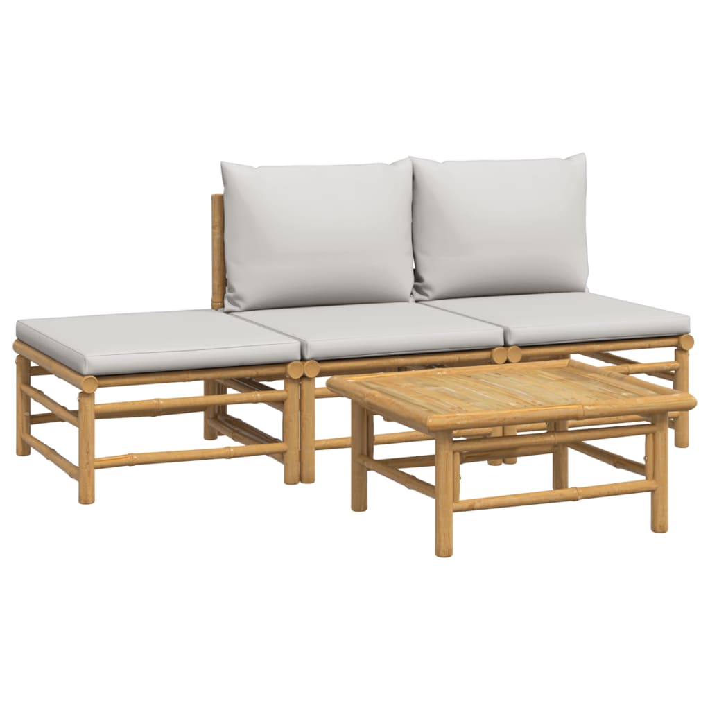Set Salotto da Giardino 4pz con Cuscini Grigio Chiaro Bambù | homemem39