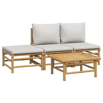 Set Salotto da Giardino 4pz con Cuscini Grigio Chiaro Bambù | homemem39