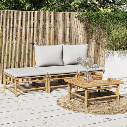 Set Salotto da Giardino 4pz con Cuscini Grigio Chiaro Bambù | homemem39