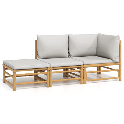 Set Salotto da Giardino 3pz con Cuscini Grigio Chiaro Bambù | homemem39