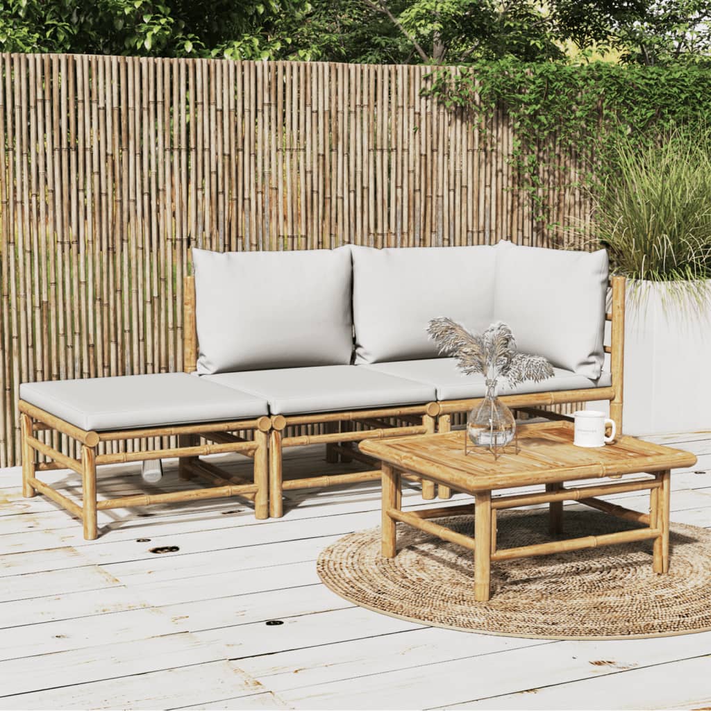 Set Salotto da Giardino 3pz con Cuscini Grigio Chiaro Bambù | homemem39