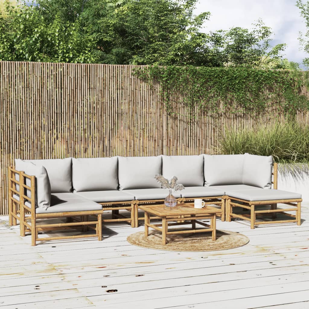 Set Salotto da Giardino 8pz con Cuscini Grigio Chiaro Bambù | homemem39