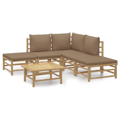 Set Salotto da Giardino 6pz con Cuscini Tortora Bambù | homemem39
