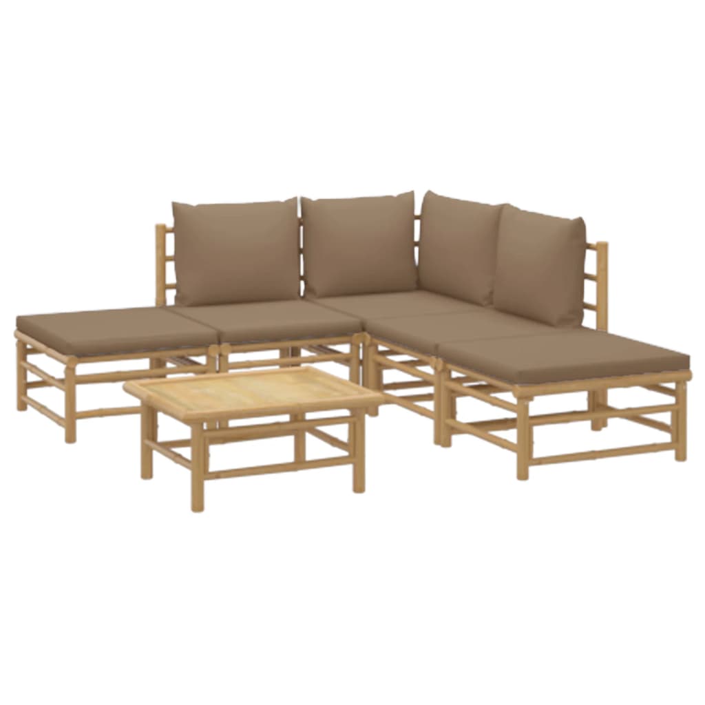 Set Salotto da Giardino 6pz con Cuscini Tortora Bambù | homemem39