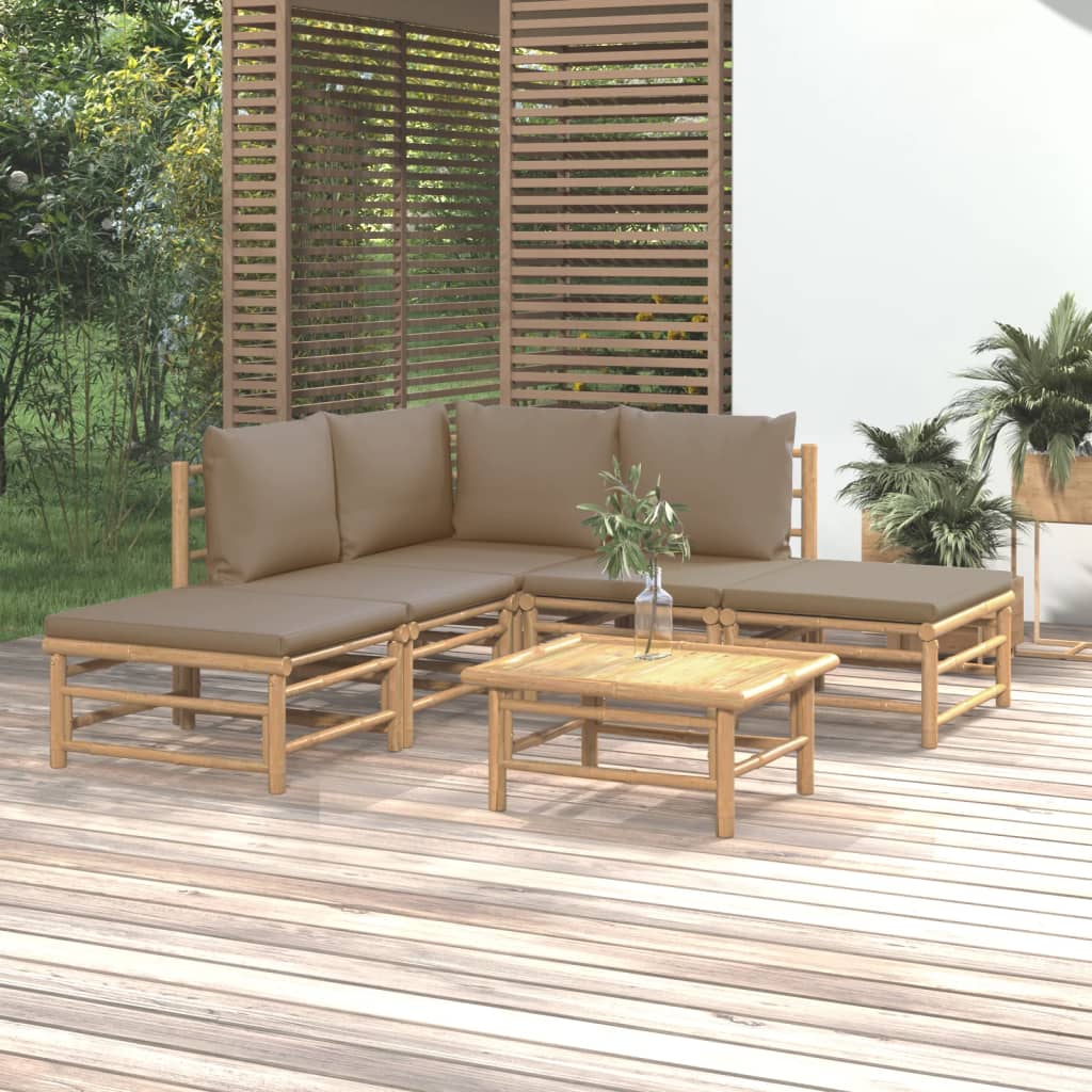 Set Salotto da Giardino 6pz con Cuscini Tortora Bambù | homemem39