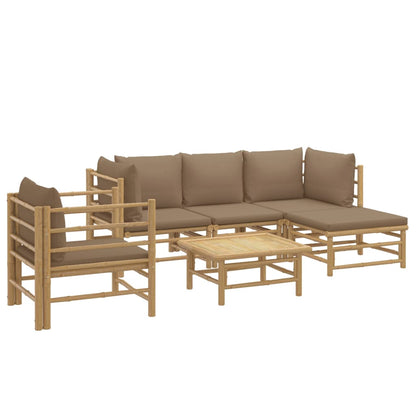 Set Salotto da Giardino 6pz con Cuscini Tortora Bambù | homemem39