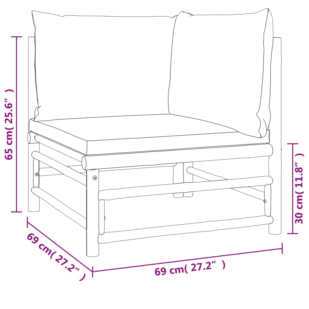 Set Salotto da Giardino 6pz con Cuscini Tortora Bambù | homemem39
