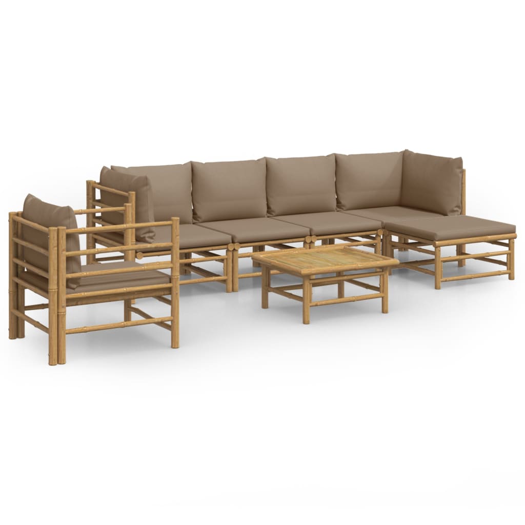 Set Salotto da Giardino 7pz con Cuscini Tortora Bambù | homemem39