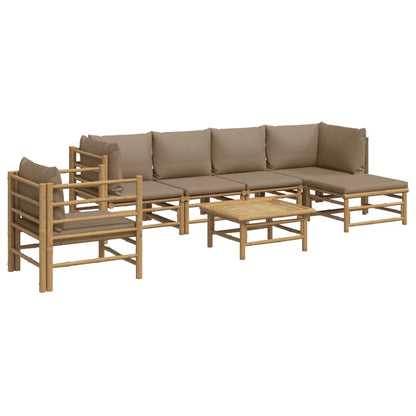 Set Salotto da Giardino 7pz con Cuscini Tortora Bambù | homemem39