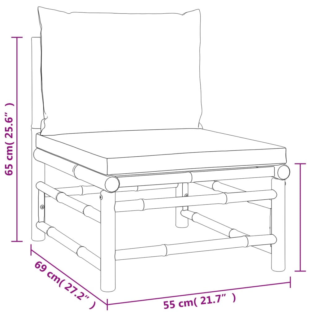 Set Salotto da Giardino 7pz con Cuscini Tortora Bambù | homemem39