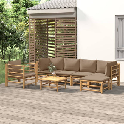 Set Salotto da Giardino 7pz con Cuscini Tortora Bambù | homemem39