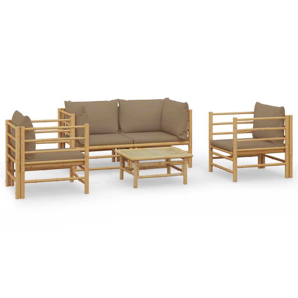Set Salotto da Giardino 5pz con Cuscini Tortora Bambù | homemem39