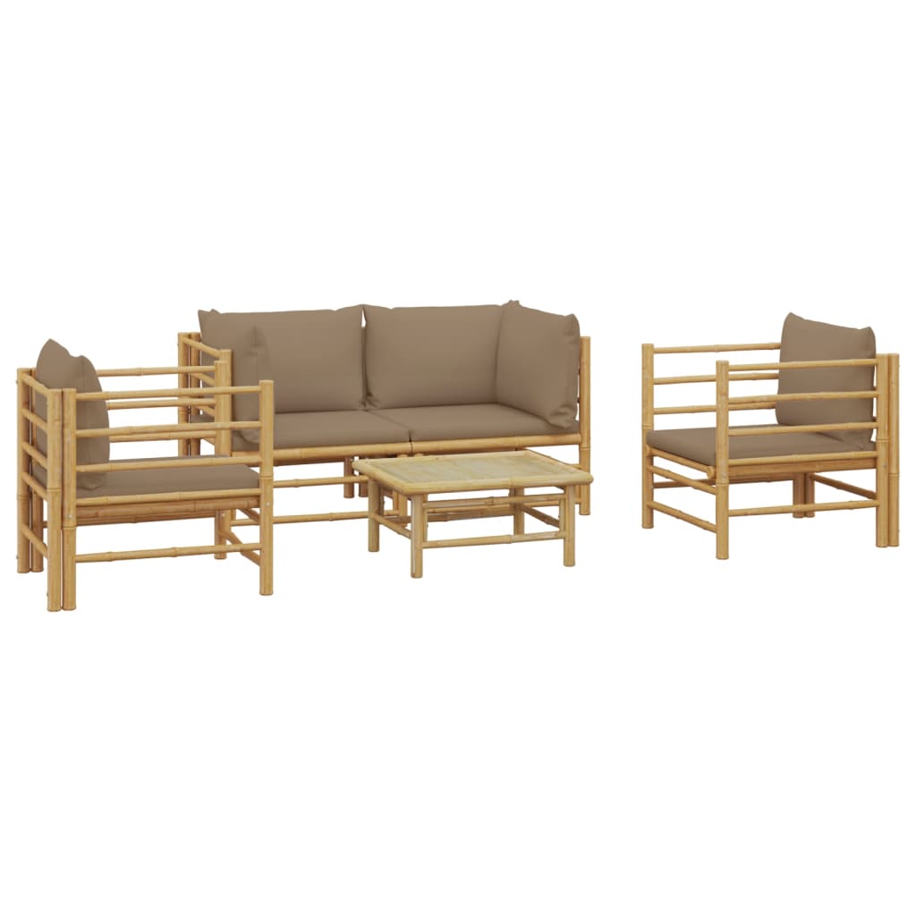Set Salotto da Giardino 5pz con Cuscini Tortora Bambù | homemem39