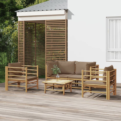 Set Salotto da Giardino 5pz con Cuscini Tortora Bambù | homemem39