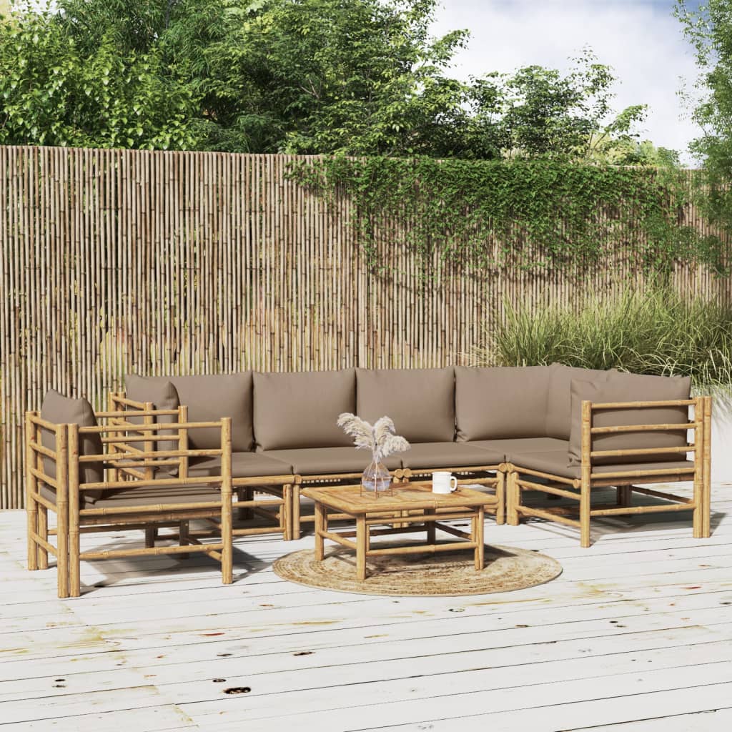 Set Salotto da Giardino 7pz con Cuscini Tortora Bambù | homemem39