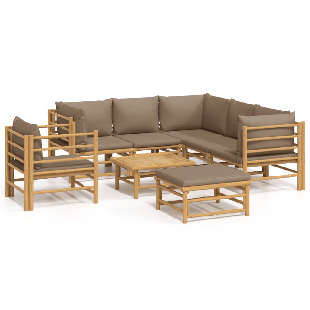 Set Salotto da Giardino 8pz con Cuscini Tortora Bambù | homemem39