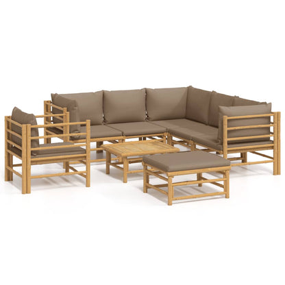 Set Salotto da Giardino 8pz con Cuscini Tortora Bambù | homemem39
