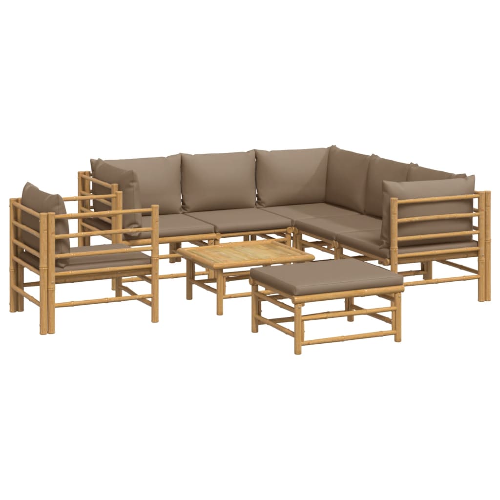 Set Salotto da Giardino 8pz con Cuscini Tortora Bambù | homemem39